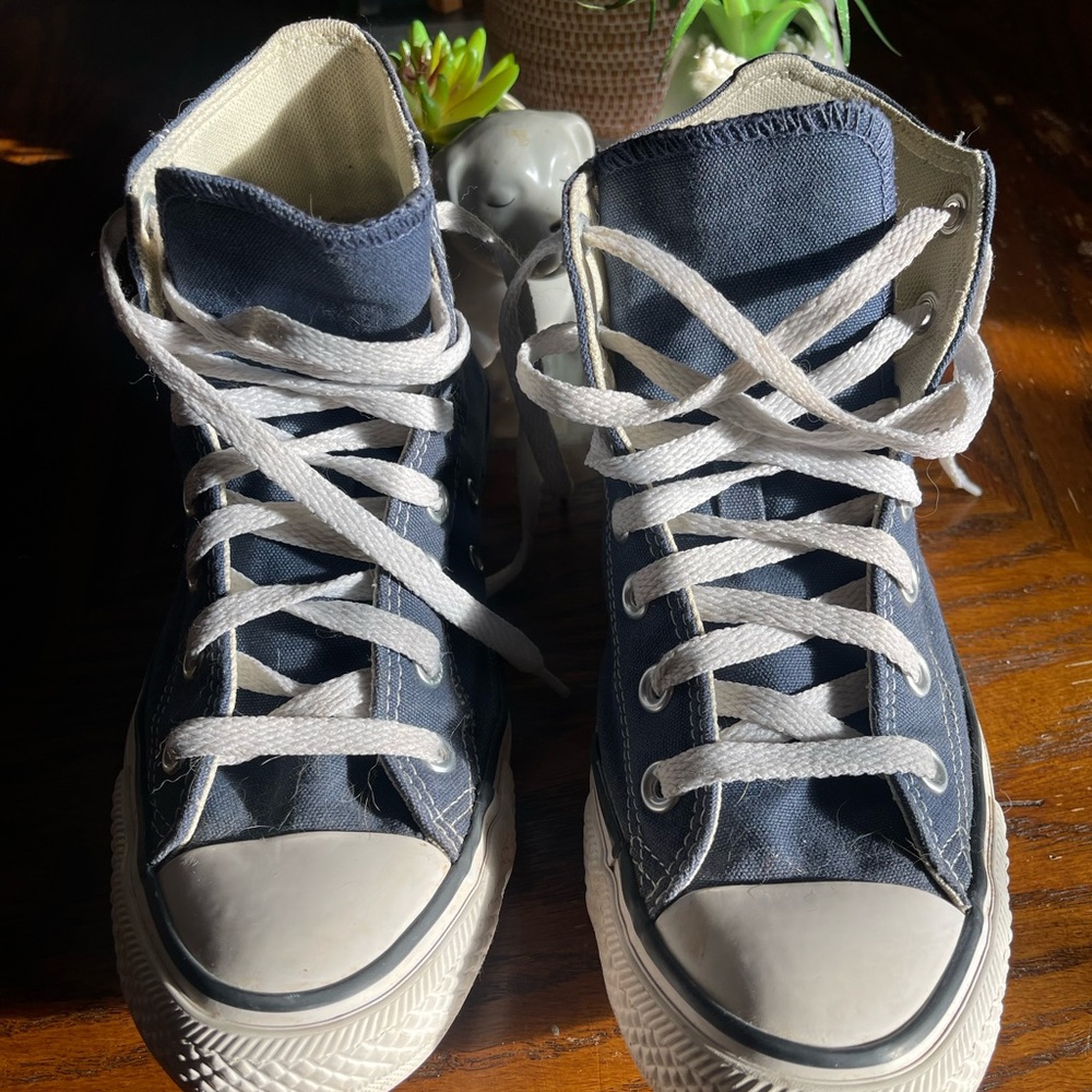 Classic High-Top Canvas Sneakers - Navy and White